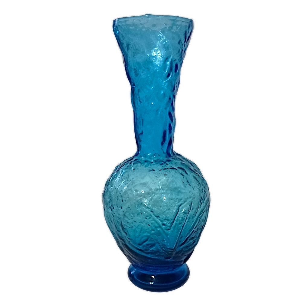 Empoli Glass Embossed Vase Flared Blue Textured Italian Ikebana MCM Abstract - Picture 6 of 15